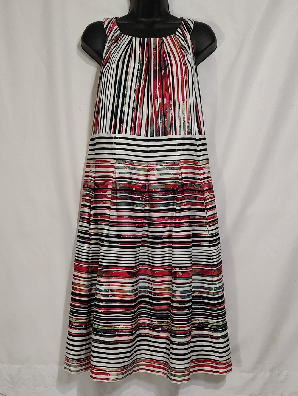 Nine West Black, White and Red Striped Floral Maxi Dress